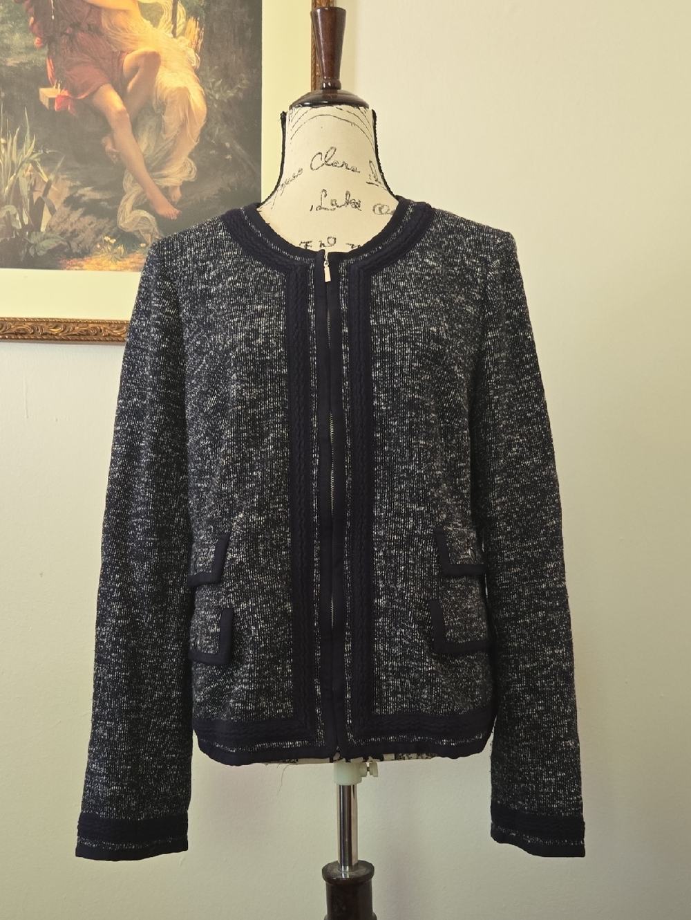 Talbots Navy and White Tweed Jacket